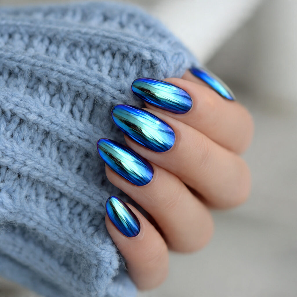 15 Blue Summer Nails That Are Giving Main Character Energy 14 blue chrome nails