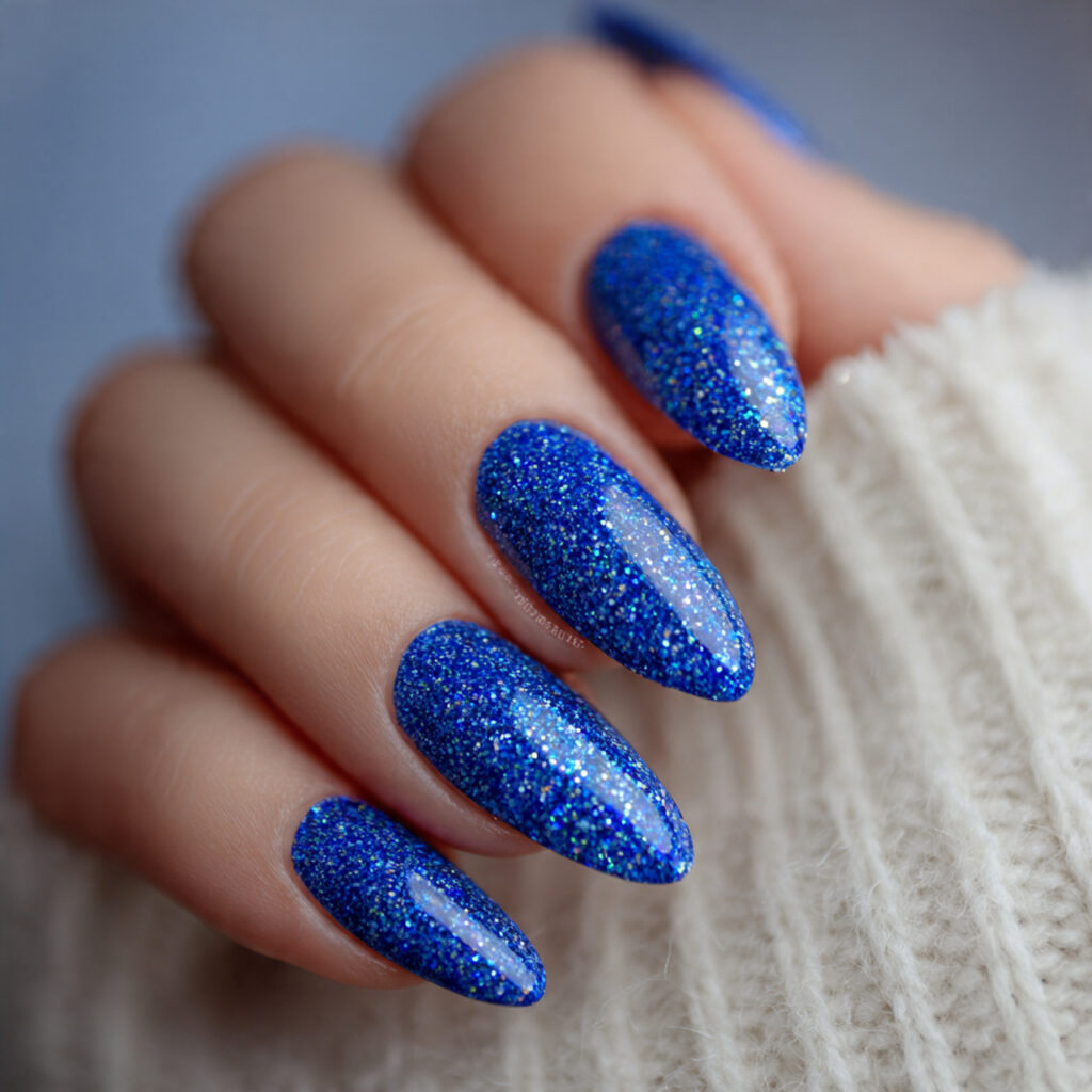 15 Blue Summer Nails That Are Giving Main Character Energy 10 blue glitter accent nails