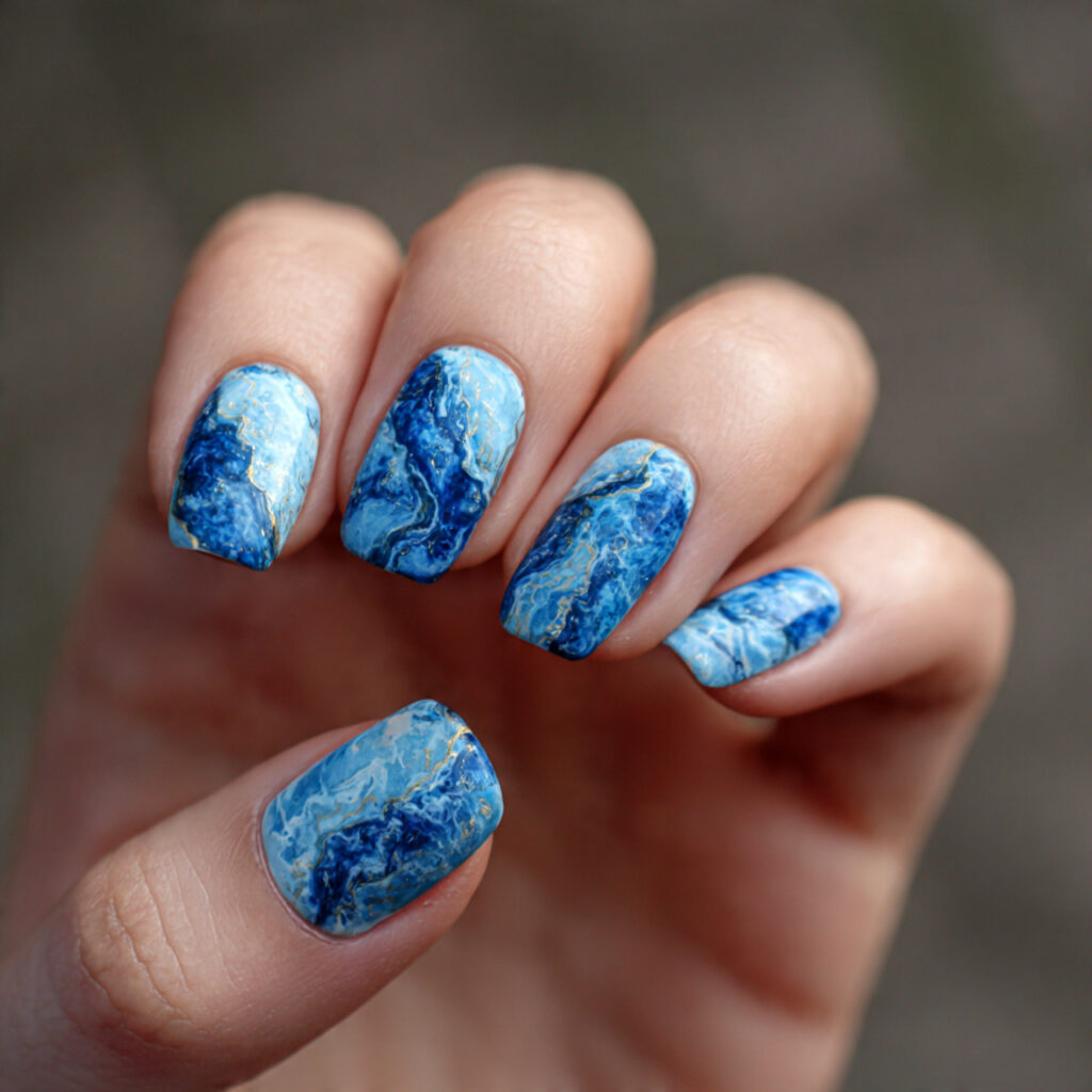 15 Blue Summer Nails That Are Giving Main Character Energy 8 blue marble nails