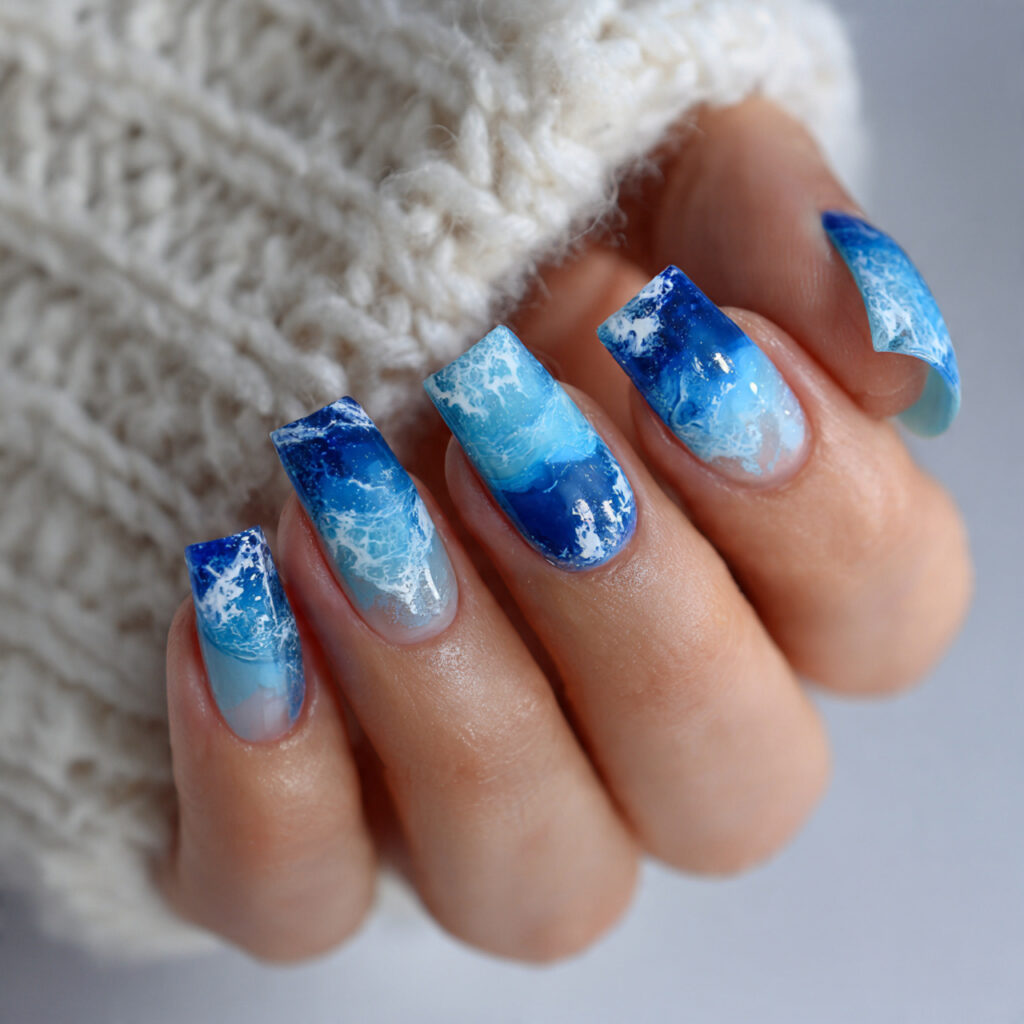 14 Summer Nails Square Ideas That Are So Chic, You’ll Want Them All 13 blue ocean square nails
