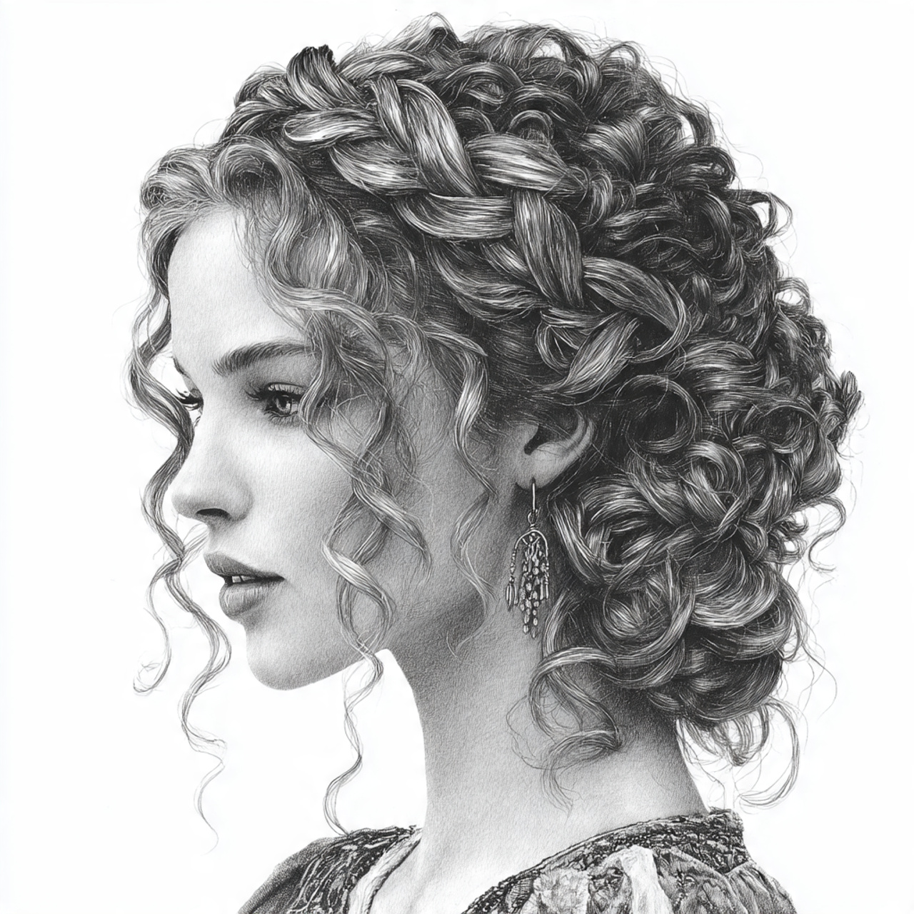 15 Curly Hairstyles Drawing Ideas That Will Make Your Sketchbook Look Instantly Cooler 12 Braided Crown with Curls