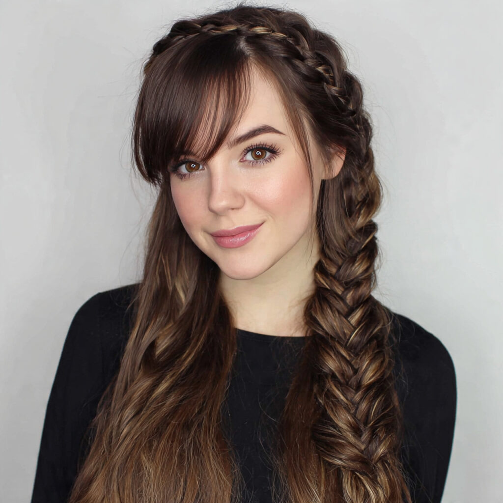 15 Side Bangs Hairstyles That Instantly Make You Look Cooler (Like… Effortlessly Chic Cool) 12 braided hairstyle with side bangs