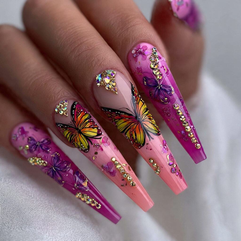 18 Long Summer Nails That Will Have You Booking a Salon Appointment ASAP 18 butterfly long nails
