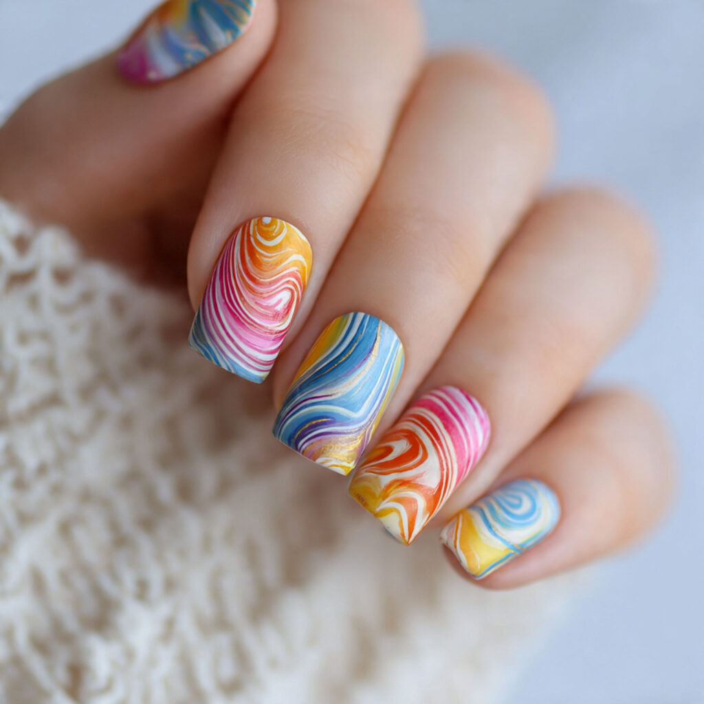16 Summer Nails for Kids That Are So Cute You’ll Want Them Too 15 candy swirl nails