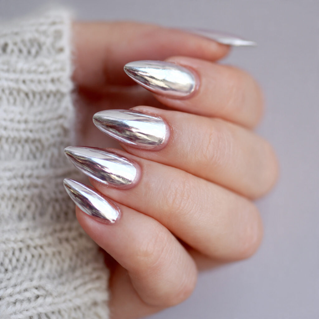 14 Summer Almond Nails That Are So Cute You’ll Want a New Set Every Week 5 chrome almond nails