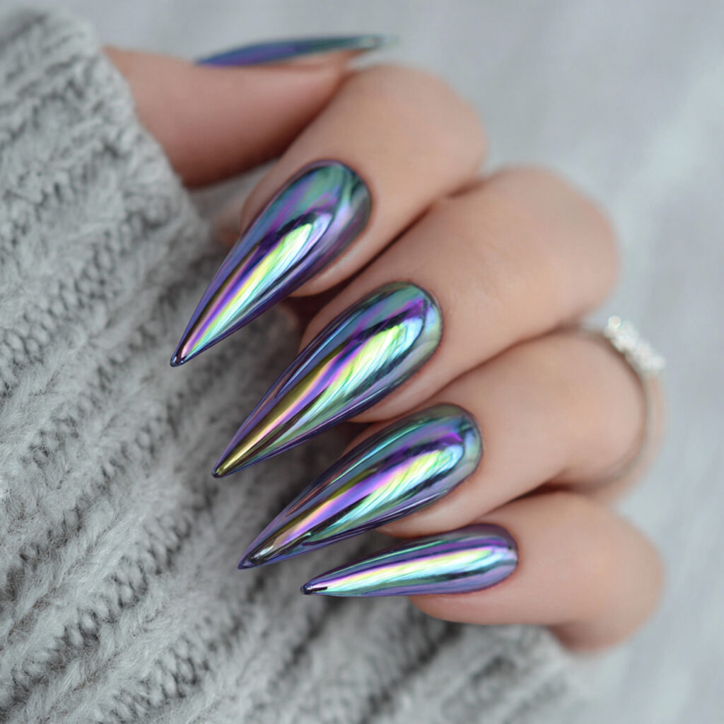 18 Long Summer Nails That Will Have You Booking a Salon Appointment ASAP 5 chrome mermaid long nails