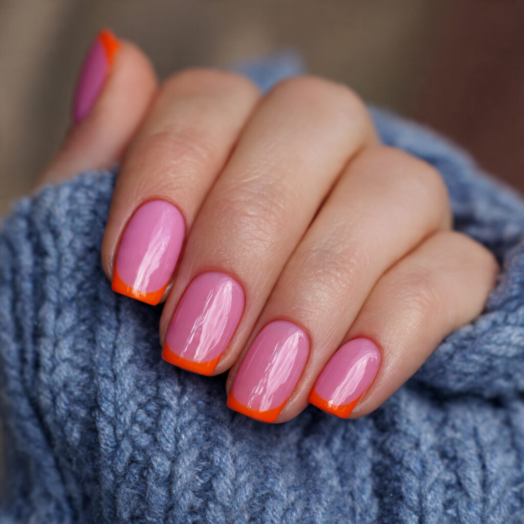 14 Summer Nails Pink and Orange Ideas That Are Literally Too Cute to Ignore 2 classic pink orange french tips nails