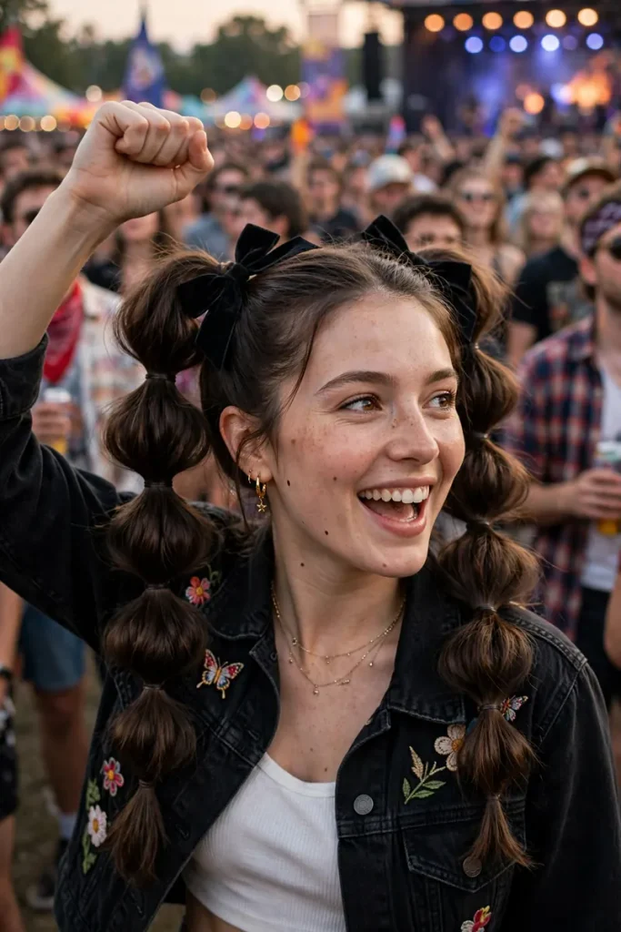 15 Concert Hairstyle Ideas for Every Music Genre 3 concert 02 bubble pigtails bows