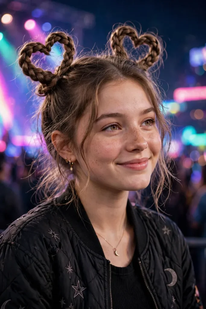 15 Concert Hairstyle Ideas for Every Music Genre 4 concert 03 heart shaped buns