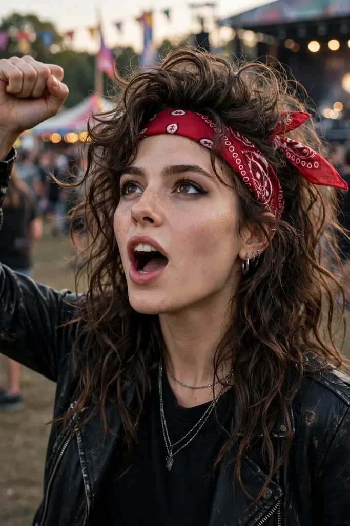 15 Concert Hairstyle Ideas for Every Music Genre 5 concert 04 teased waves bandana