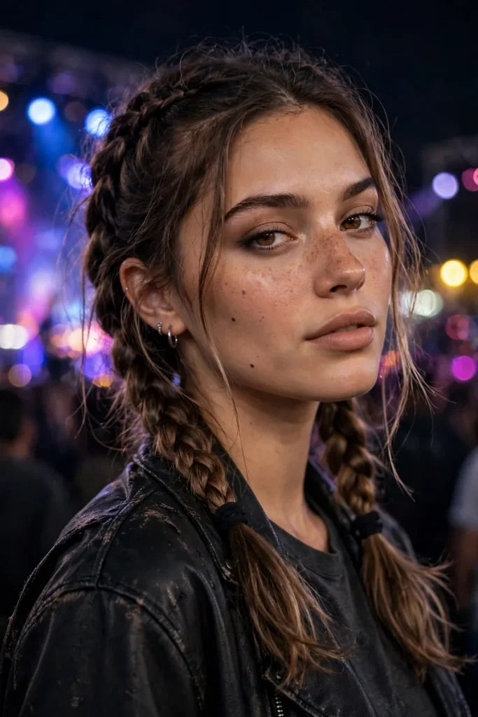 15 Concert Hairstyle Ideas for Every Music Genre 6 concert 05 two braids tied back