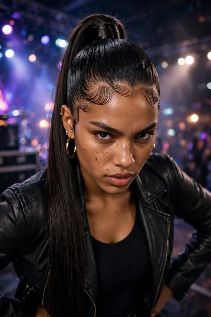 15 Concert Hairstyle Ideas for Every Music Genre 9 concert 08 sleek high ponytail laid edges