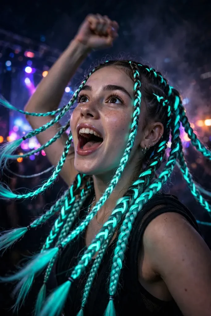 15 Concert Hairstyle Ideas for Every Music Genre 12 concert 11 glow in dark braids