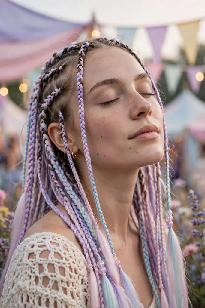 15 Concert Hairstyle Ideas for Every Music Genre 13 concert 12 micro braids pastel