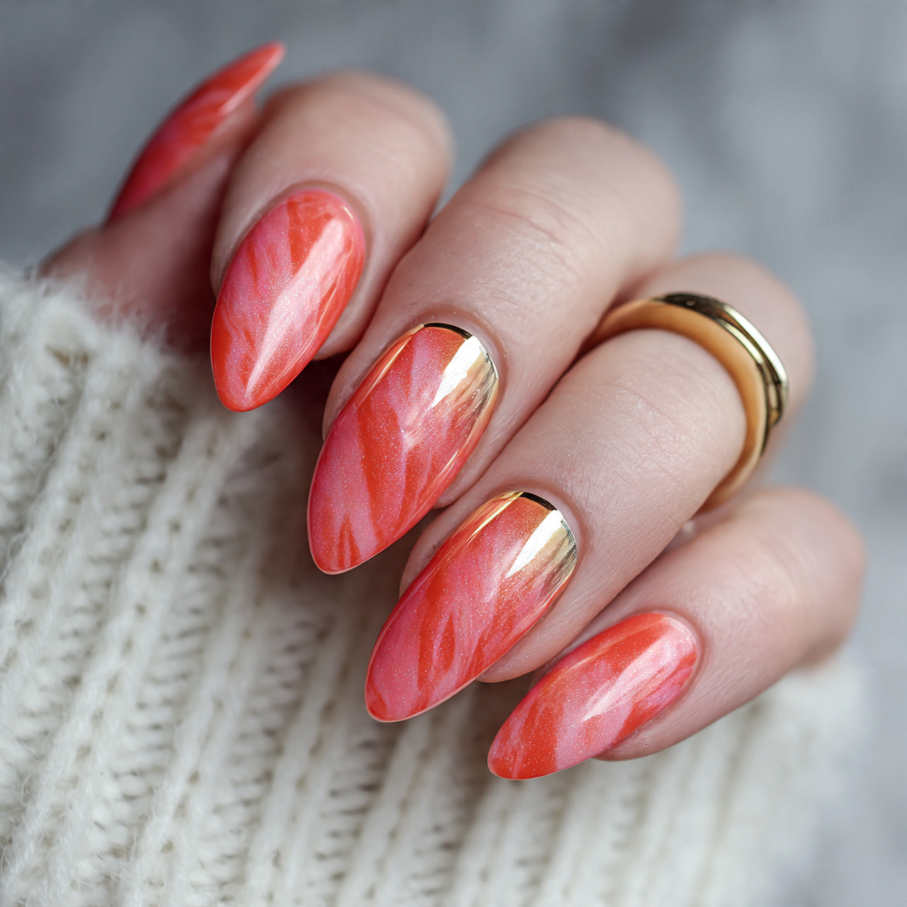 15 Cat Eye Summer Nails That Will Make Your Hands Look Expensive (Without Even Trying) 9 coral cat eye pop nails