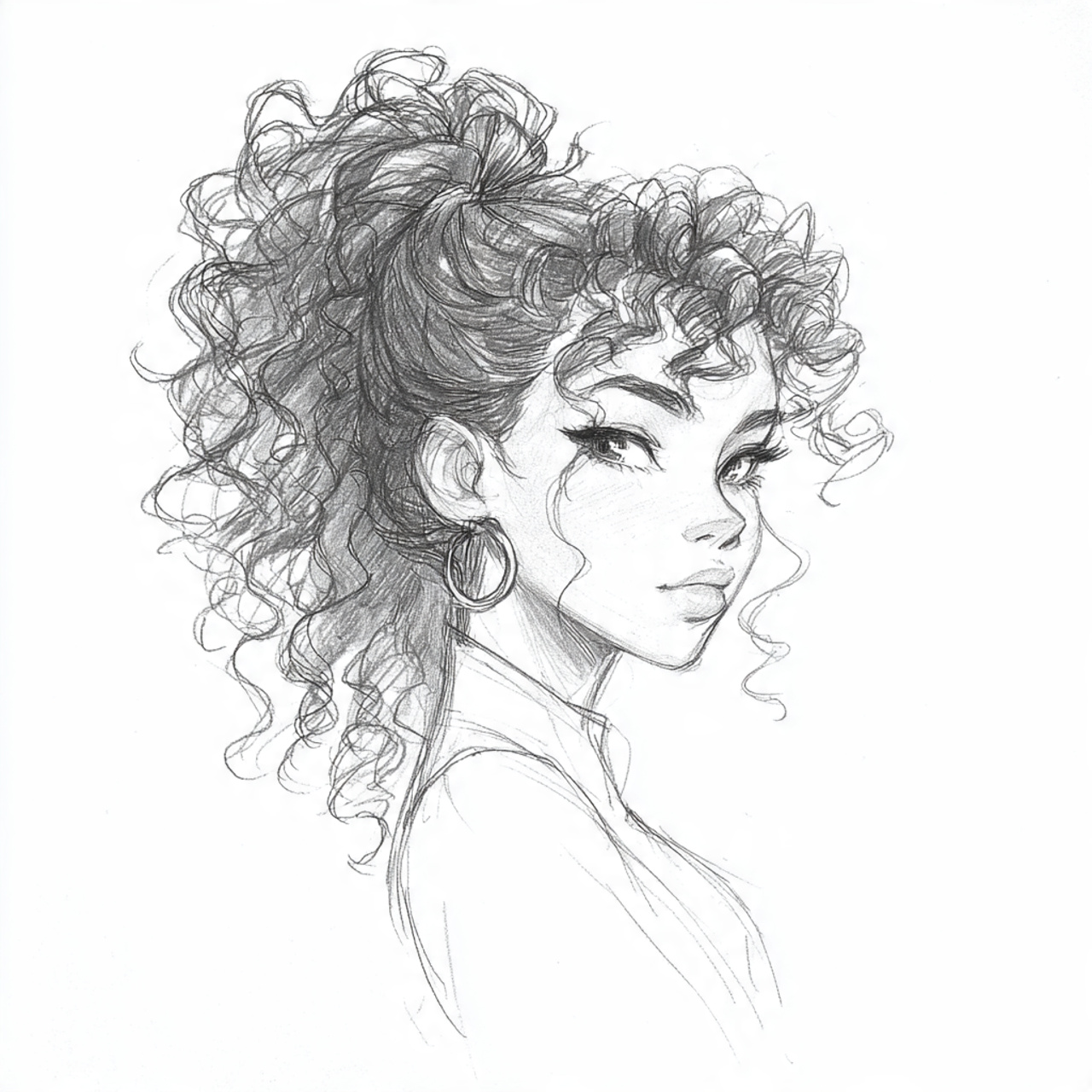 15 Curly Hairstyles Drawing Ideas That Will Make Your Sketchbook Look Instantly Cooler 4 Curly High Ponytail
