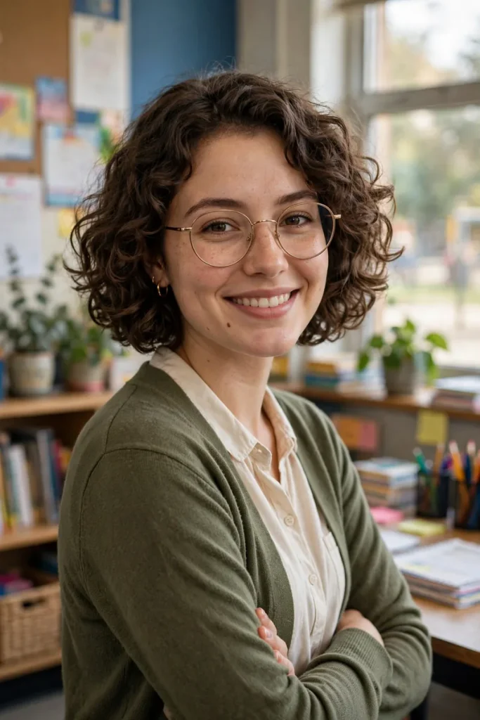 16 Curly Hairstyles for Work, Shaped by Things Actually Said in Office Bathrooms 9 curlywork 08 curly bob classroom