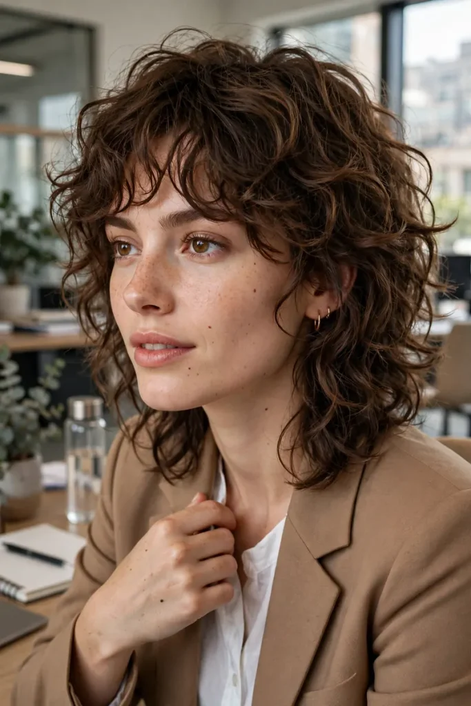 16 Curly Hairstyles for Work, Shaped by Things Actually Said in Office Bathrooms 13 curlywork 12 curly shag face framing