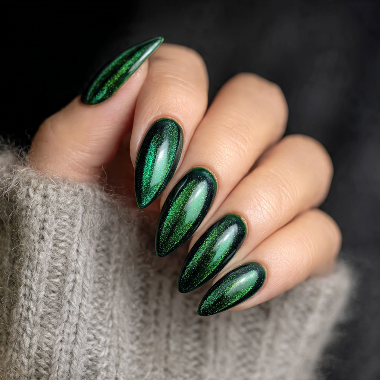 15 Cat Eye Summer Nails That Will Make Your Hands Look Expensive (Without Even Trying) 4 emerald green cat eye drama nails