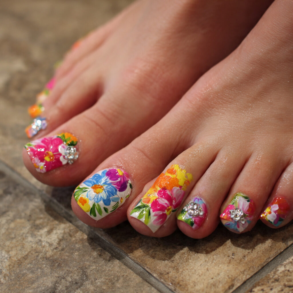 15 Summer Toe Nails That’ll Instantly Upgrade Your Vibe (Yes, Even in Flip-Flops) 7 floral designs toe nails