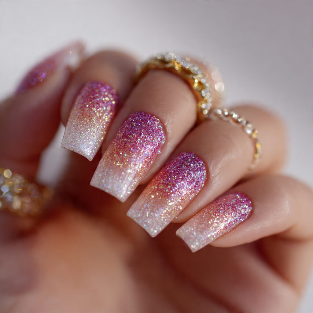 14 Summer Nails Square Ideas That Are So Chic, You’ll Want Them All 12 glitter fade square nails