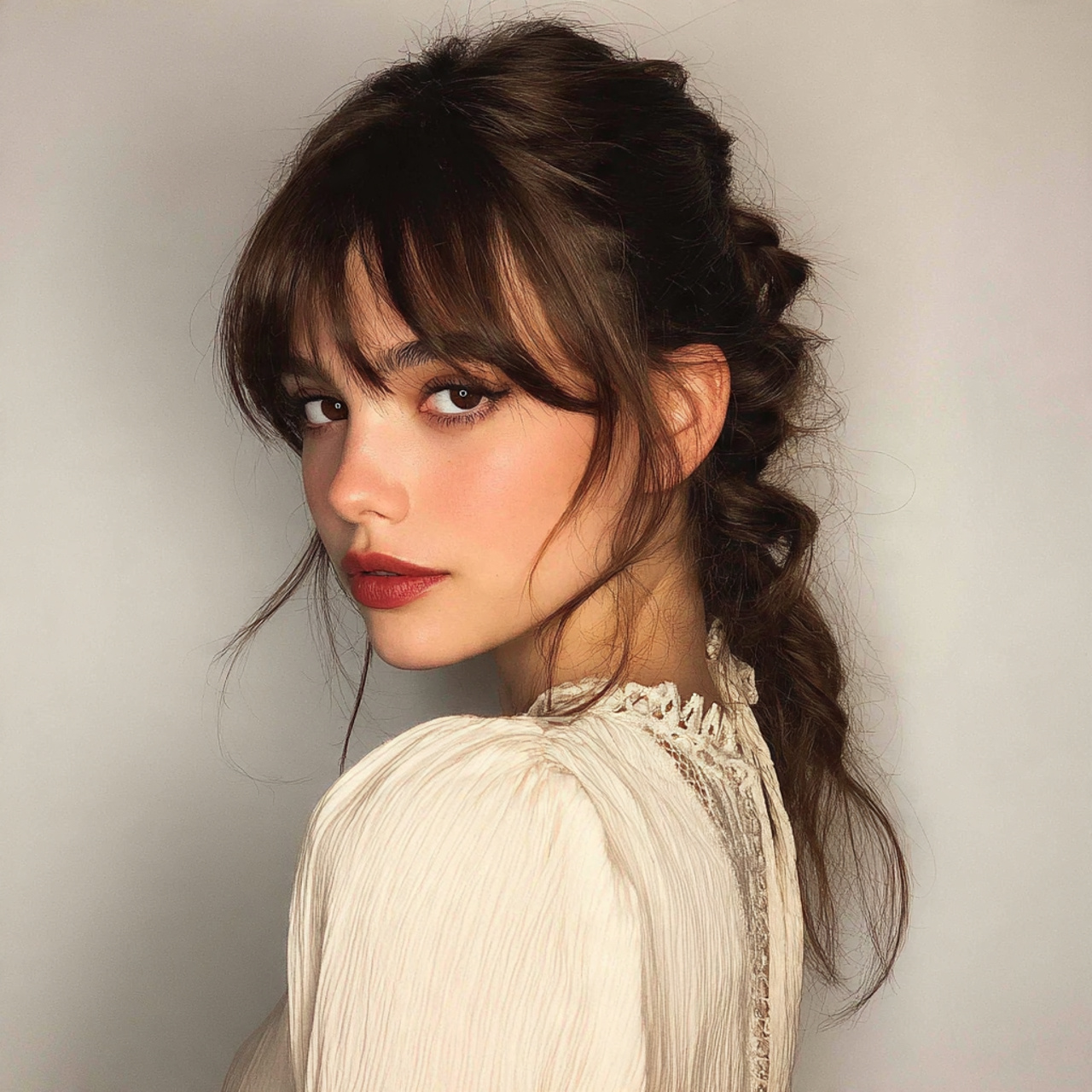 15 Unexpected Hairstyles With Bangs That Are Taking Over Pinterest 8 Half-up hairstyle with wispy bangs