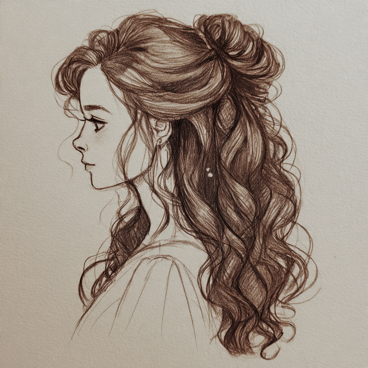 15 Curly Hairstyles Drawing Ideas That Will Make Your Sketchbook Look Instantly Cooler 6 Half-Up Half-Down Curls