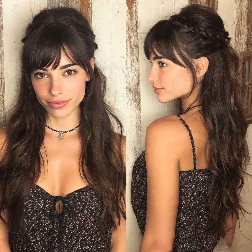 15 Side Bangs Hairstyles That Instantly Make You Look Cooler (Like… Effortlessly Chic Cool) 9 half up half down with side bangs