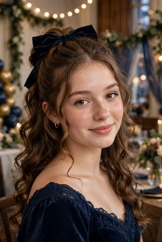 14 Homecoming Hairstyles Ideas Matched to Your Dress Vibe 9 homecoming 08 halfup curls bow
