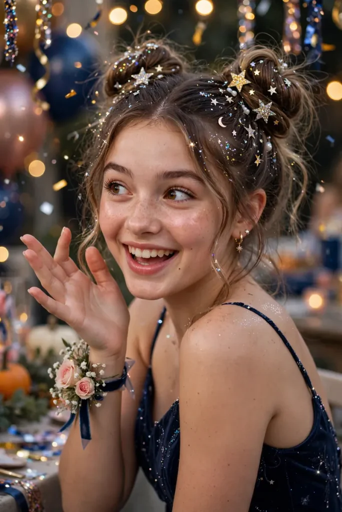 14 Homecoming Hairstyles Ideas Matched to Your Dress Vibe 13 homecoming 12 space buns sparkle
