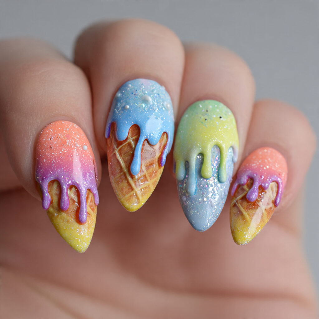 16 Summer Nails for Kids That Are So Cute You’ll Want Them Too 4 ice cream drip nails