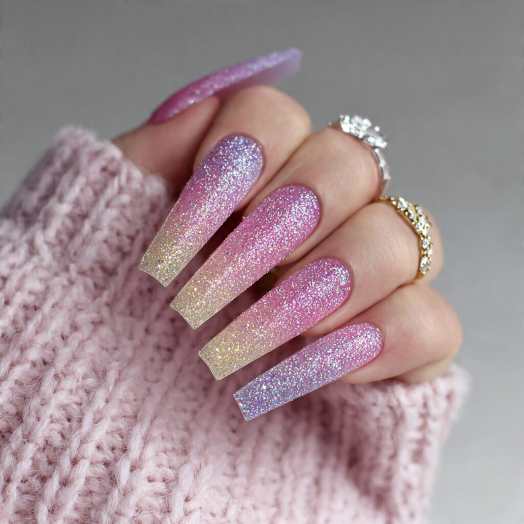 18 Long Summer Nails That Will Have You Booking a Salon Appointment ASAP 16 long glitter fade nails