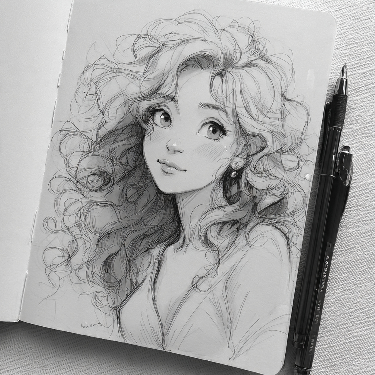 15 Curly Hairstyles Drawing Ideas That Will Make Your Sketchbook Look Instantly Cooler 3 Long Voluminous Curls