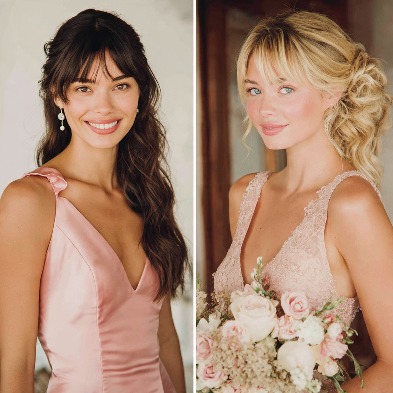 15 Unexpected Hairstyles With Bangs That Are Taking Over Pinterest 14 Long waves with curtain fringe for bridesmaids