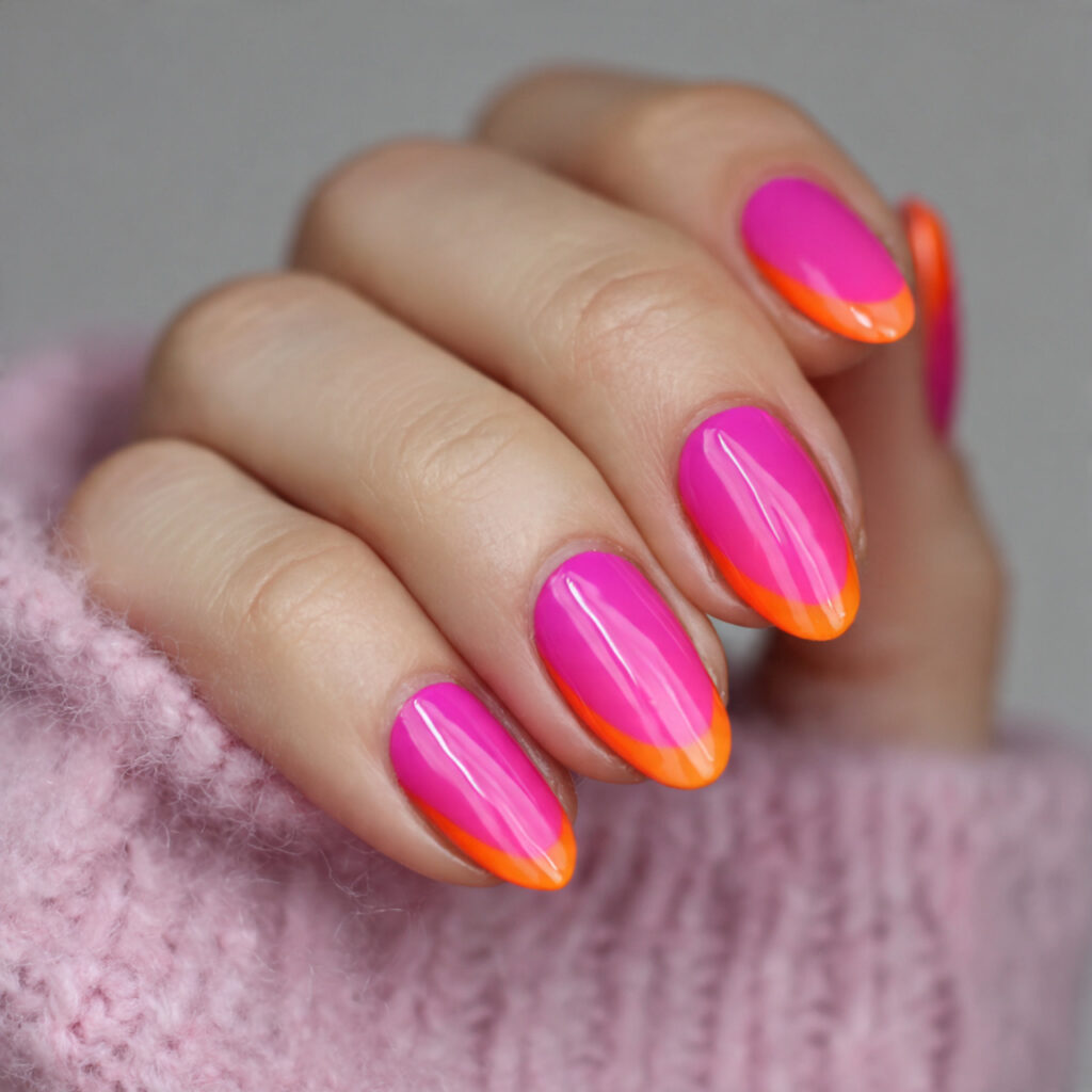 14 Summer Nails Pink and Orange Ideas That Are Literally Too Cute to Ignore 7 neon pink orange color block nails