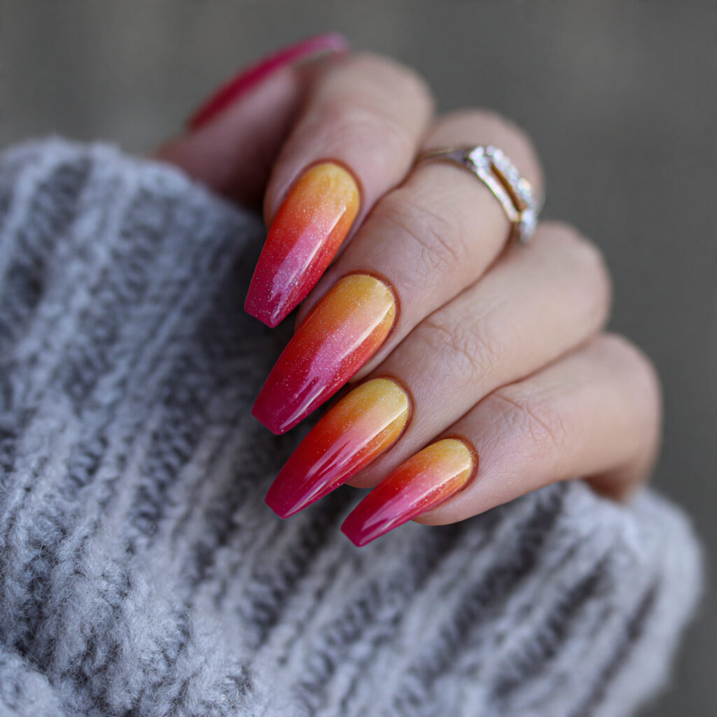 18 Long Summer Nails That Will Have You Booking a Salon Appointment ASAP 9 ombre sunset long nails