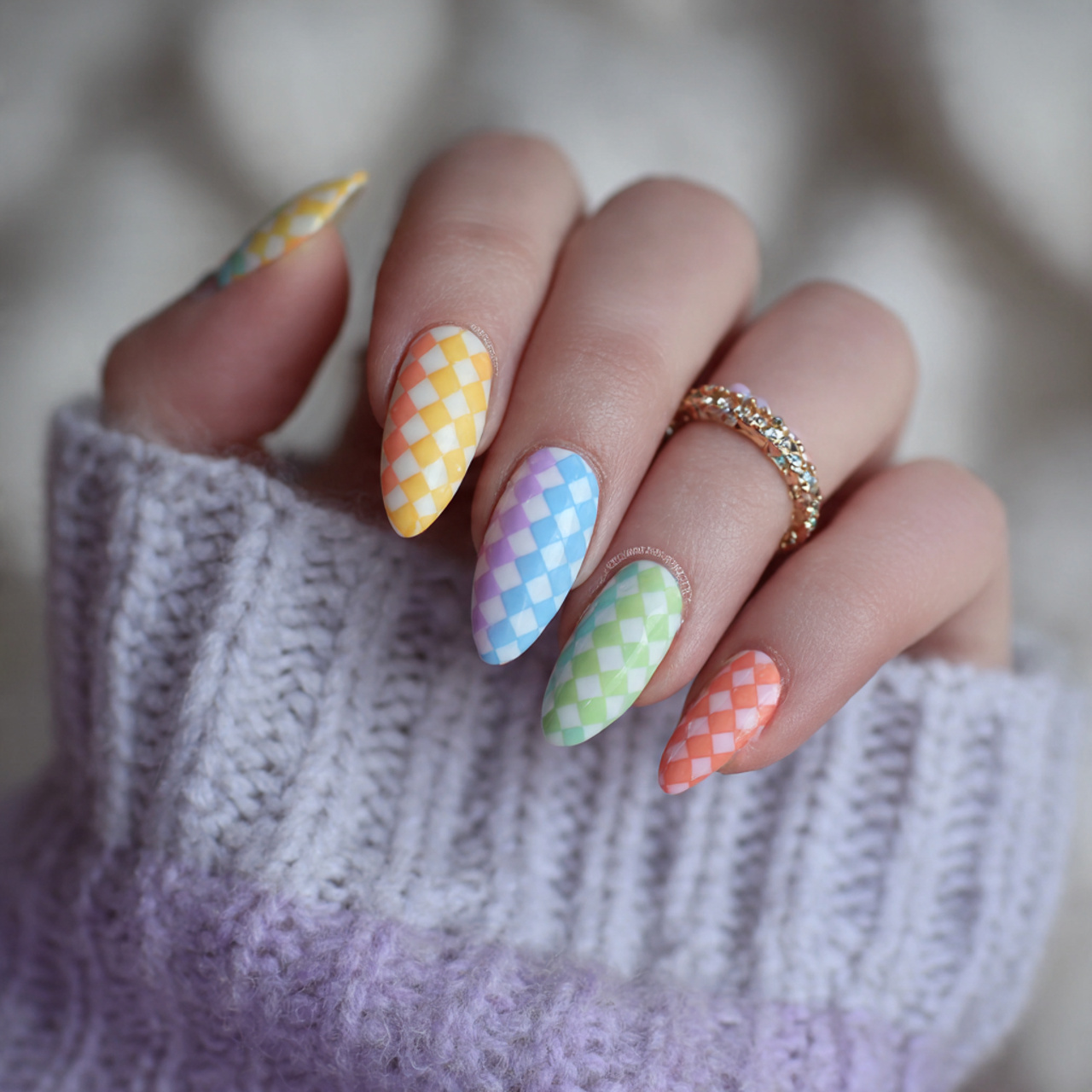 14 Checkered Summer Nails That Are So Cute, You’ll Want a New Mani Every Week 3 Pastel Rainbow Checkered Nails