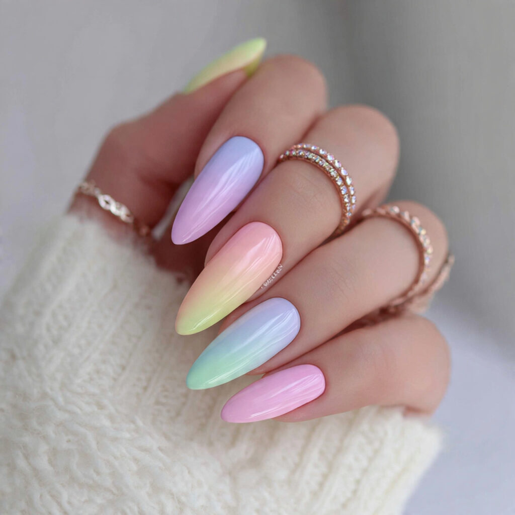 18 Long Summer Nails That Will Have You Booking a Salon Appointment ASAP 12 pastel rainbow long nails