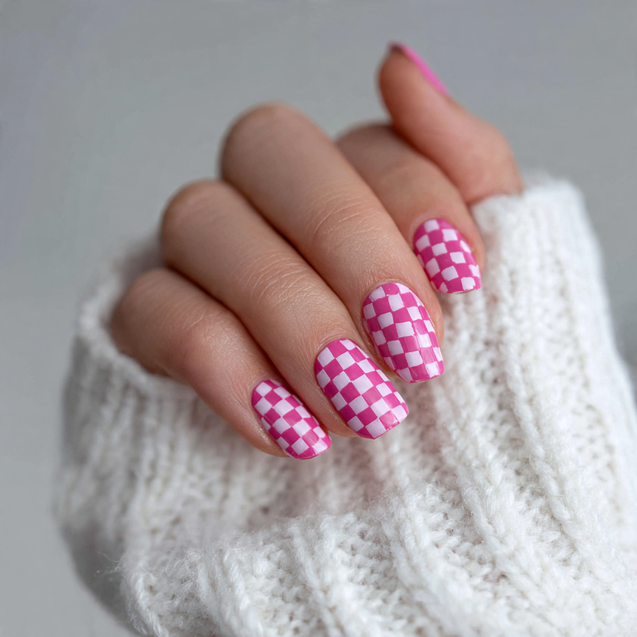 14 Checkered Summer Nails That Are So Cute, You’ll Want a New Mani Every Week 6 pink checkered nails