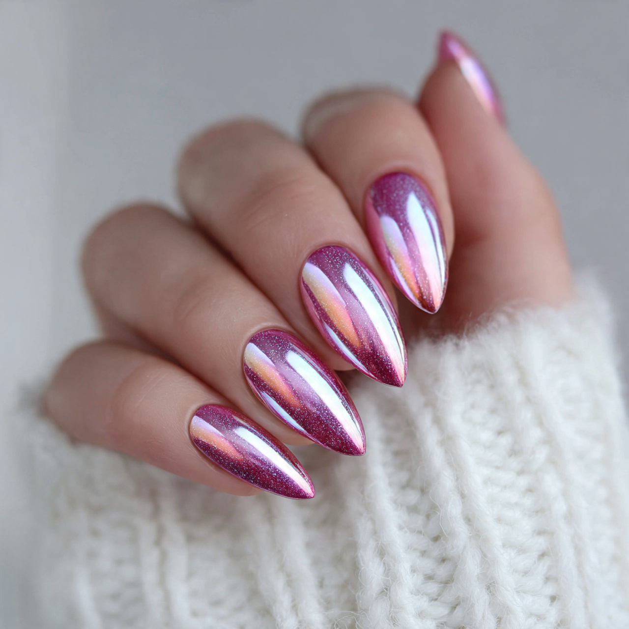 15 Cat Eye Summer Nails That Will Make Your Hands Look Expensive (Without Even Trying) 3 pink chrome cat eye glow nails