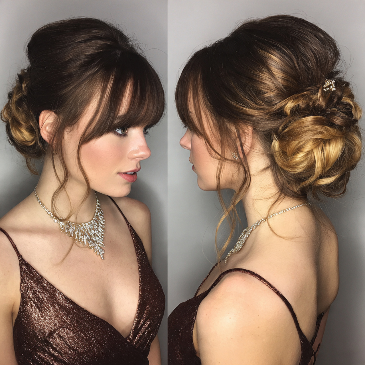 15 Unexpected Hairstyles With Bangs That Are Taking Over Pinterest 11 Polished prom updo with soft fringe