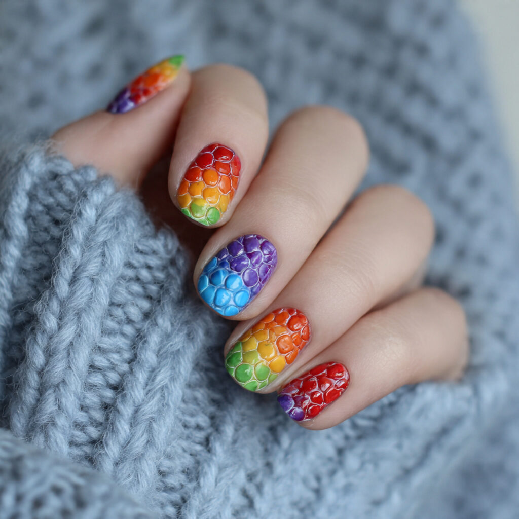 16 Summer Nails for Kids That Are So Cute You’ll Want Them Too 2 rainbow skittle nails