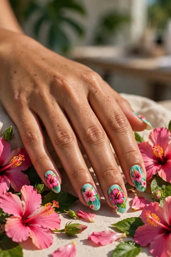 15 Hibiscus Flower Summer Nails: A Whole Garden on Ten Nails 2 s00 hibiscus flower summer nails