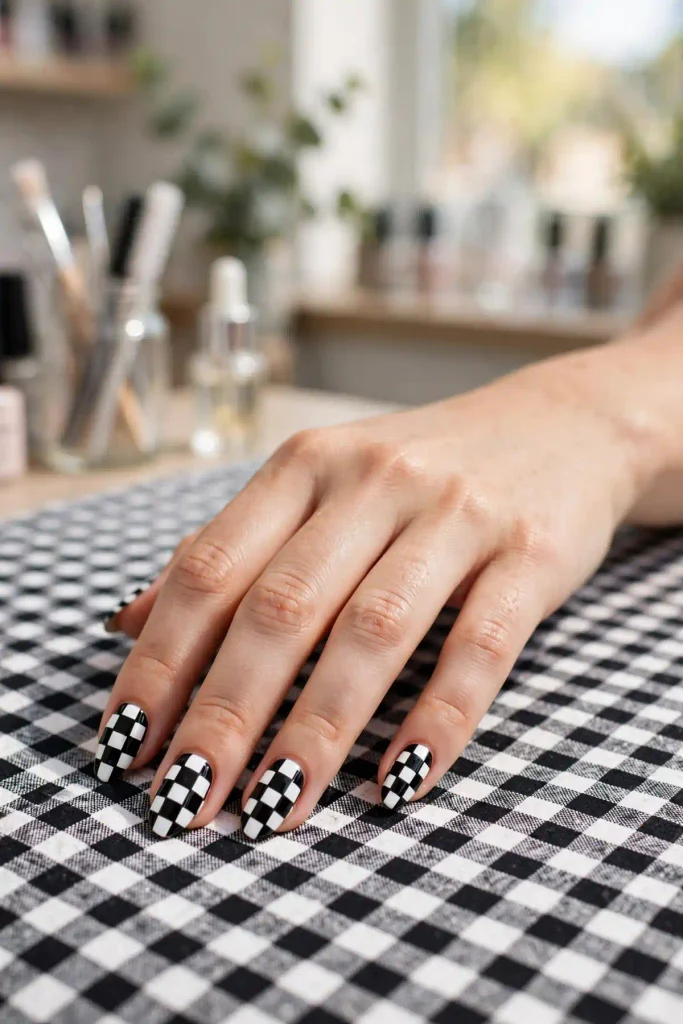 14 Checkered Summer Nails: The Pattern That Never Misses 3 s01 black white checkerboard