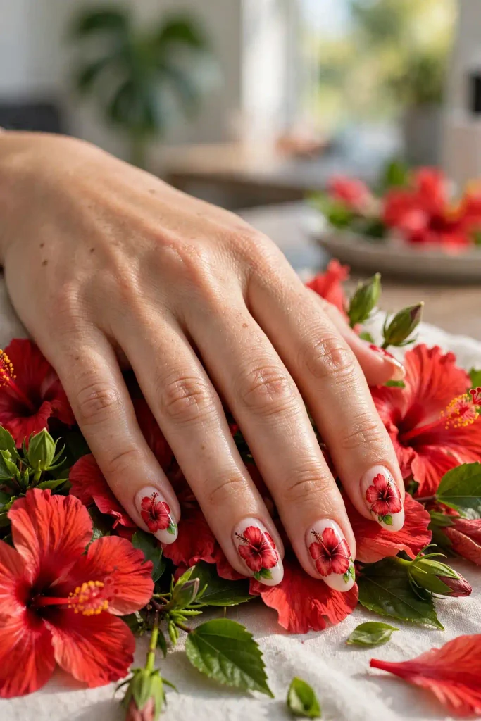 15 Hibiscus Flower Summer Nails: A Whole Garden on Ten Nails 3 s01 classic red bloom