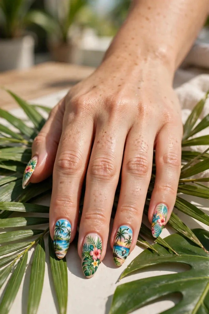 18 Long Summer Nails: Maximum Length, Maximum Impact 3 s01 tropical mural