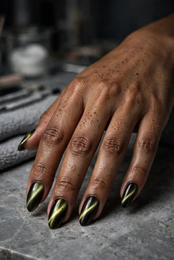 15 Cat Eye Summer Nails: Light You Can Wear 5 s03 diagonal slash cat eye