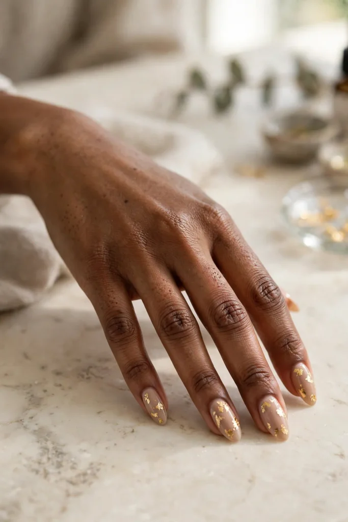 17 Gold Summer Nails: The Midas Touch, Done Right 5 s03 scattered gold leaf