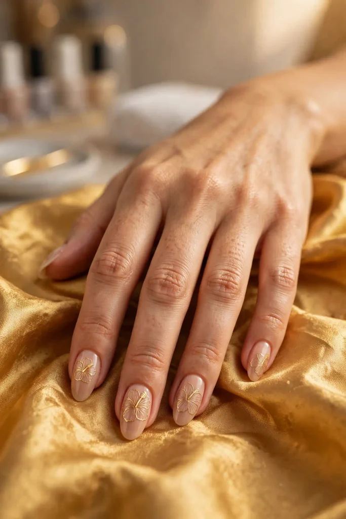 15 Hibiscus Flower Summer Nails: A Whole Garden on Ten Nails 6 s04 gold outline bloom