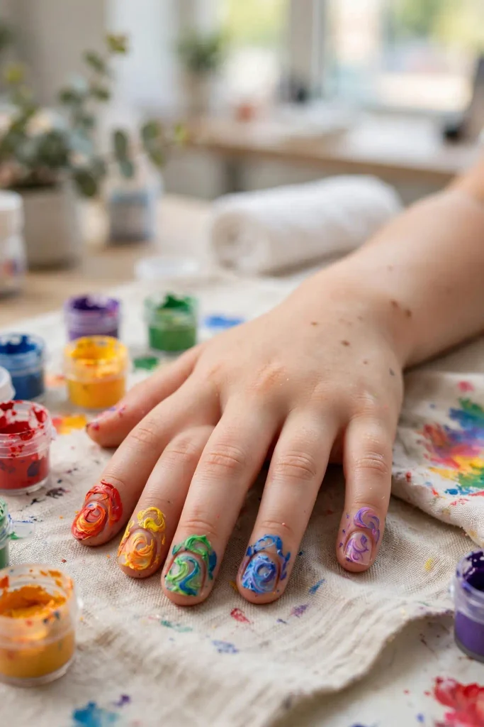 16 Summer Nails for Kids: Safe, Fun, and Made for Little Hands 7 s05 finger paint rainbow